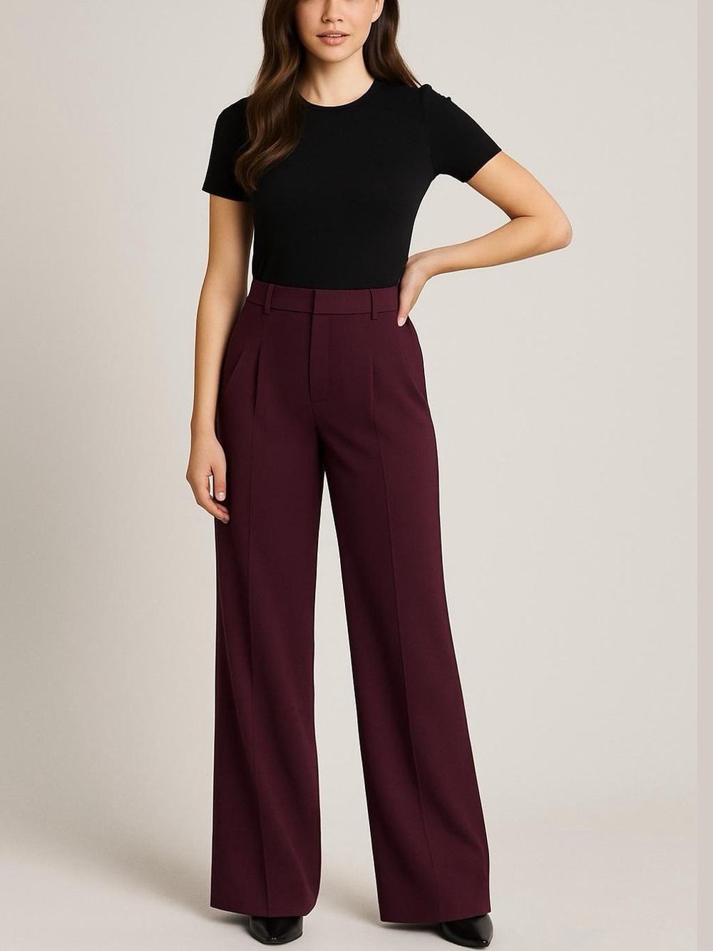 [NWT] French Connection Burgundy Pleated Flowy Trousers Pants - Size XS